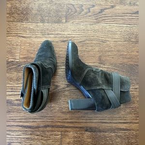 Suede Tod’s Boots, green, 3” inch heel